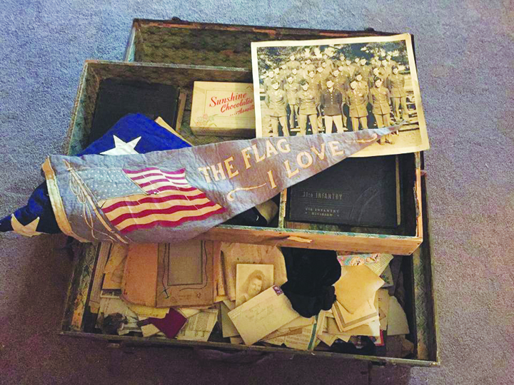 This trunk of mementoes from the war experiences of Ralph and Albert King has been saved all these years by their mother Janie King.