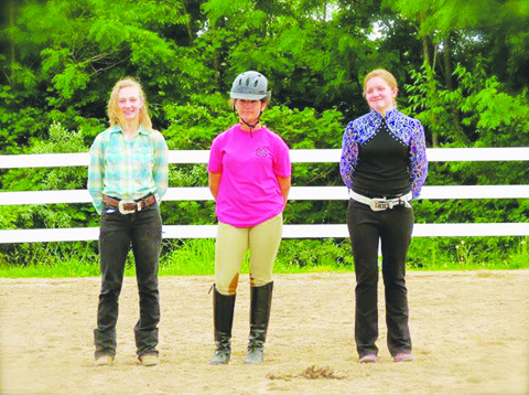 Newly selected 2016-17 Adams County Equine Ambassadors include, from left to right, Addi Jackson, Ryanna Shear, and Karlie Harper. They will represent the equine program at the 2016 Fair and in a variety of parades this fall.