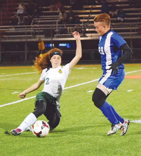 North Adams’ Taylor Hesler was called for a foul on this play, which led to the only Southeaster goal of the game, but for the night, Hesler was rock solid on defense, keeping the Lady Panthers from many scoring opportunities.