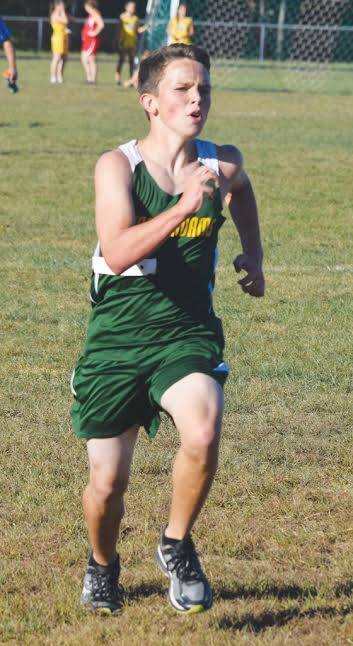 North Adams’ Trenton McCann won the junior high boys race at Tuesday’s Adams County Meet with his time of 12:48.