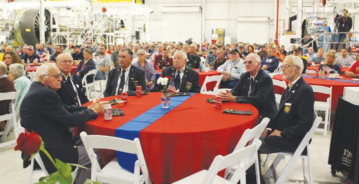 A crowd numbering several hundred gathered on Nov. 8 at GE in Peebles to honor local veterans. The facility shut down their operations for the day in honor of the veterans.