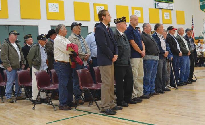 A large number of local veterans assembled at West Union High School on Nov. 10 as the school honored them and all veterans with an impressive ceremony full of music and patriotism.