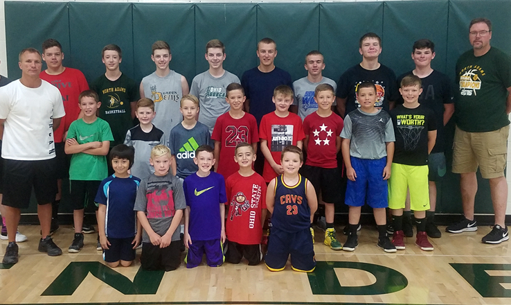 Pictured here are the campers and staff from the third, fourth, and fifth grade North Adams Boys Basketball Camp.