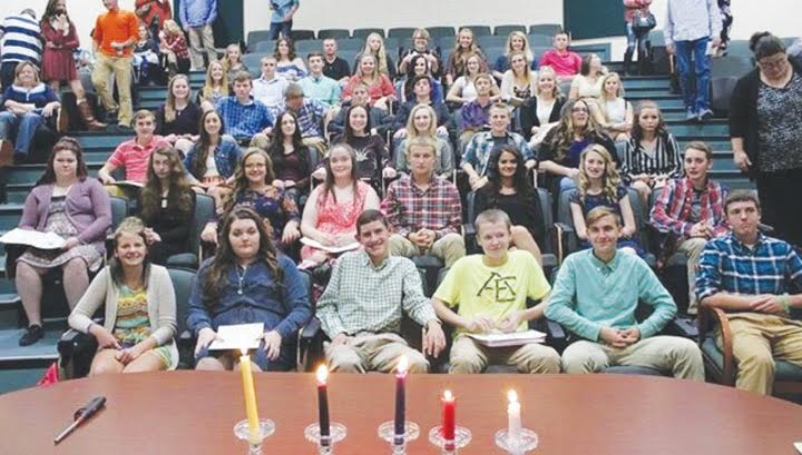 The North Adams High School Beta Club recently held its annual Candlelight Induction Ceremony. The ceremony was held in the round room and began with an invocation by Club President Maddie Toole. Next, club sponsor Kelly Boerger went over the national guidelines for membership before the club officers were inducted. The ceremony then focused on inducting 47 new members with sophomore Ethan Campbell acting as club representative. This is the largest group of new inductees at North Adams and will allow the club to earn the honor of being named “A Beta Club of Distinction” for the third year in a row. In order to earn this honor, clubs must increase their enrollment by a minimum of 10%. NAHS Beta Club Officers are: President - Maddie Toole, Vice President - Avery Harper, Secretary - Jordyn Kell and Treasurer - Eden Sexton. Pictured above are the newly inducted members.