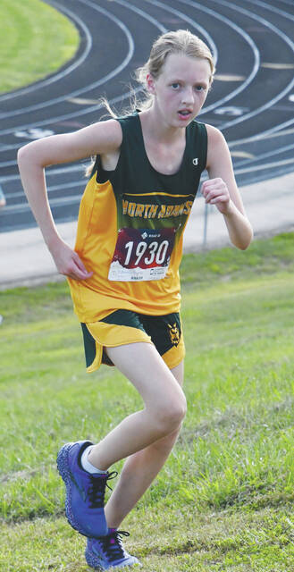North Adams Alyssa McAdams was the sixth place finisher in the junior high girls race at the Dog Pack Challenge in Manchester. (Photo by Mark Carpenter)