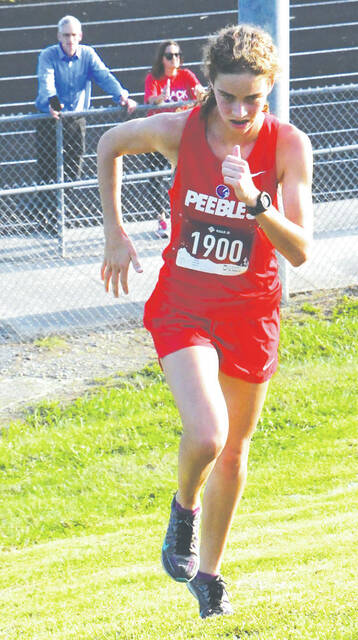 Peebles Samantha Seas was the winner of the high school girls race at last weeks Dog Pack Challenge in Manchester. (Photo by Mark Carpenter)