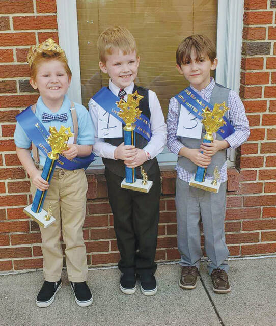 From left, Little Mister Winner- Dalton Brown; First Runner-Up- Kyle Nuiols; Second Runner-Up- Dawson Bennett (Photo by Sherry Larson)