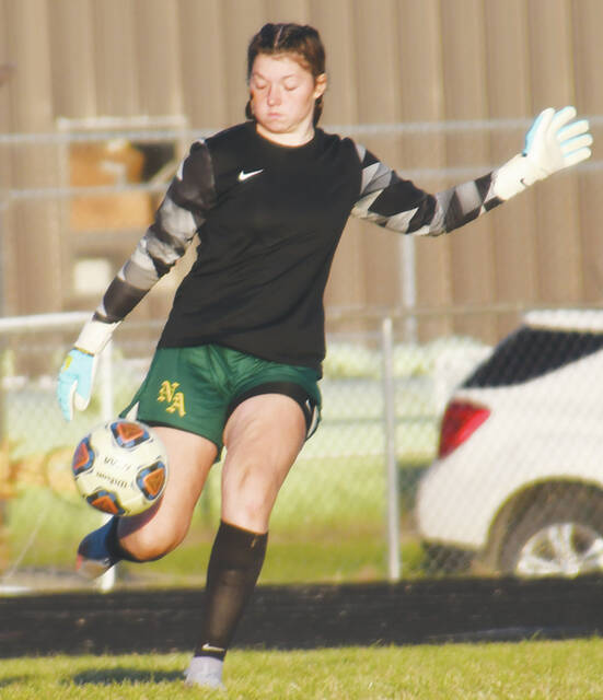 North Adams junior goalkeeper Harlee Brand notched her name in the school record book on Monday, getting her 10th shutout of the season in a 3-0 win over Fayetteville. (Photo by Mark Carpenter)
