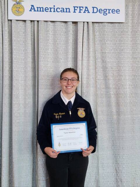 Taylor Newman, a member of the North Adams FFA chapter in Seaman, Ohio was awarded the American FFA Degree at the 95th National FFA Convention & Expo October 26-29.