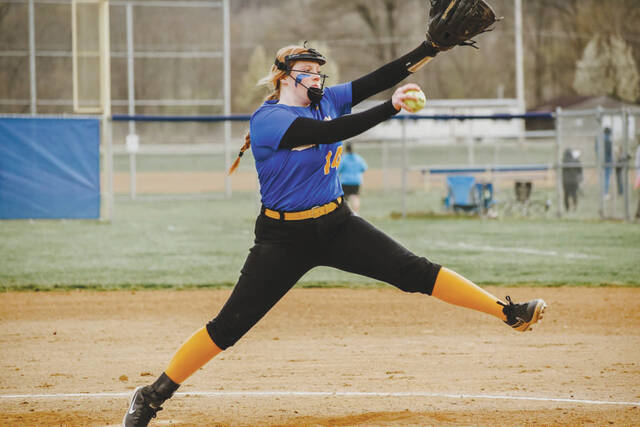 Rylie Young was the winning pitcher in the Manchester 10-0 win over West Union on March 28, striking out 12 batters in six innings of work. (Photo by Aaliyah Smith)