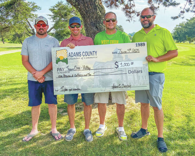 The first place golf team from Hilltop, from left, Jerrid Hall, Logan McIntosh, Frank Rowe and Matt McIntosh.