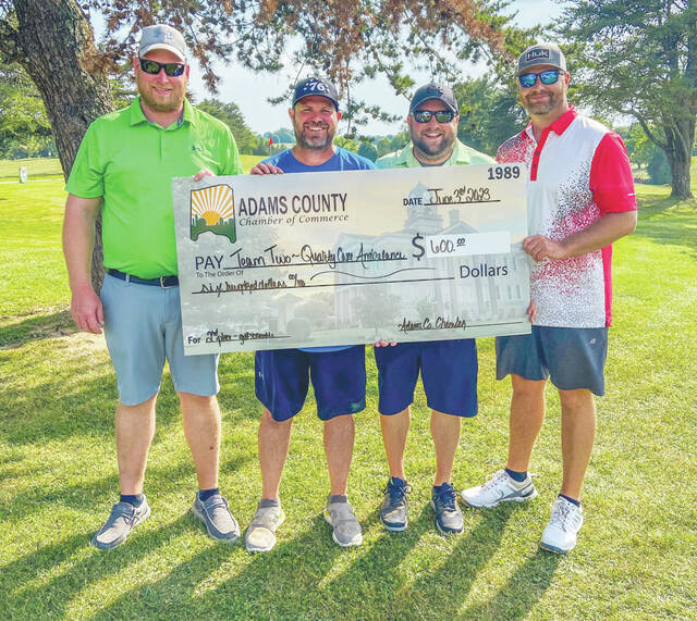 The second place golf team from Quality Care Ambulance, from left, Kyle Roehling, Matt Klepper, Grant Palmer and Chad Raines.