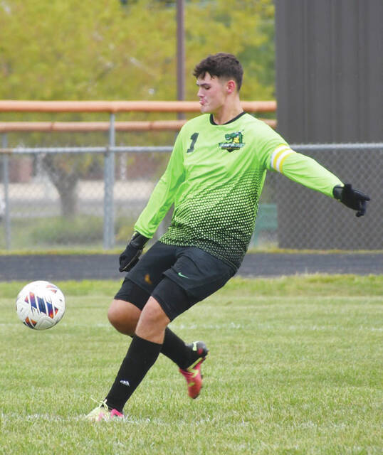 The resurgence of the West Union boys soccer program has been aided by the solid play in goal of sophomore Brylee Mills. (Photo by Mark Carpenter)