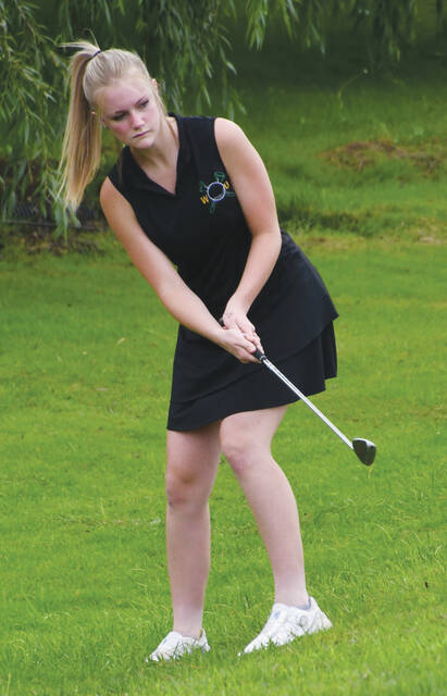 West Unions Emmy Stapleton and her Lady Dragon teammates competed in this weeks district golf tournament after qualifying as a team out of sectionals. (Photo by Mark Carpenter)
