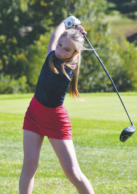 Peebles McKarlee Cooper shot a 97 in the Division II girls sectional golf tournament. (Photo by Mark Carpenter)