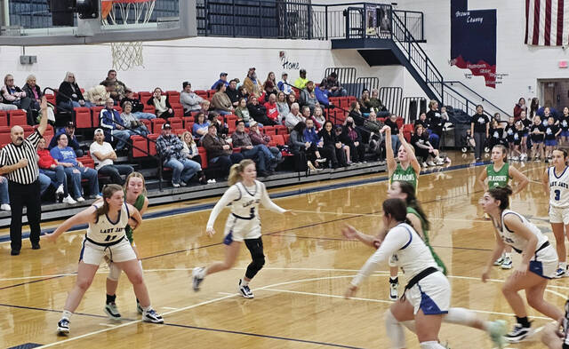 130215513_web1_WUHSGirls
West Union and Ripley met on December 11 in Southern Hills Athletic Conference action with the Lady Jays holding on for a 45-43 victory. (Photo by Mark Carpenter)