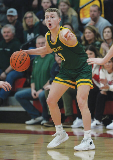 Senior Bransyn Copas led North Adams scorers with 15 points in their January 27 win at Portsmouth. (Photo by Tim Daulton)