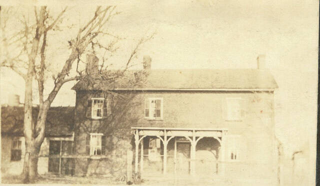 Pictured is the old Caskey homestead where slaves were hidden in the cellar on their way to freedom. The home was built in 1820. It stands to day and is the present home of Dan Mast and his family on State Route 137 between Seaman and Cherry Fork.