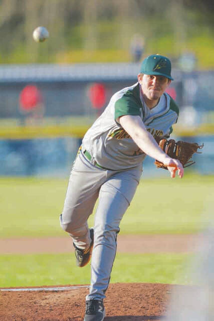 North Adams senior Ethan Taylor tossed a two-hit shutout as the Green Devils defeated Western Latham on April 5. (Photo by Tim Daulton)