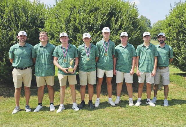130825614_web1_NABoysGolf
For the third consecutive year, the North Adams Green Devils are the team champions of the Adams County Cup. From left, Coach Corey Richmond, Caleb DeAtley, Breestin Schweickart, Christopher Hall, Connor Young, Cash Hupp, Carsyn Raines and Assistant Coach Ryan Brewer. (Photo by Mark Carpenter)