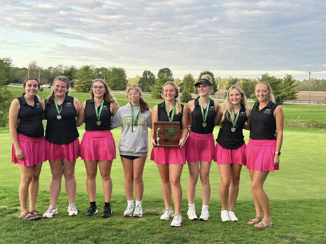 130959548_web1_WUGolf-STATE
For the first time in school and conference history, a high school girls golf team will be playing in the state tournament and that will be the team pictured above, the West Union Lady Dragons. (Photo provided)