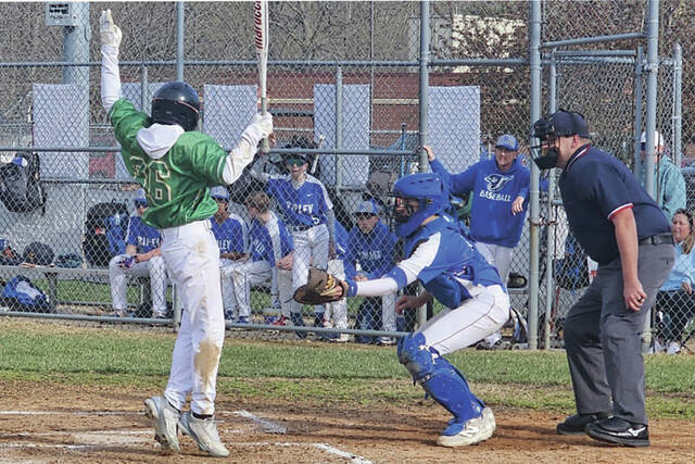 131420496_web1_Dryden
West Unions Jentezen Dryden couldnt get out of the way of this pitch in action from the Dragons 13-5 win at Ripley last week. (Photo by Mark Carpenter)