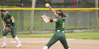 
			
				                                A workhorse in the center circle, North Adams pitcher Carlee Garrison tossed three complete games in three days and picked up three wins as the Lady Devils enjoyed a perfect week. (Photo by Tim Daulton) 
 
			
		