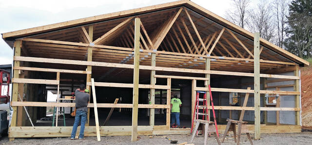 131458396_web1_Dog-Pound-Construction
Workers with the A-1 Building Company were seen Monday, April 21, at the site of the new Adams County Dog Pound on SR41 in West Union. The new building will be able to house 40 dogs and will feature inside/outside kennels that allow the animals access to the outdoors while providing adequate shelter during inclement weather. (Photo by Ryan Applegate)