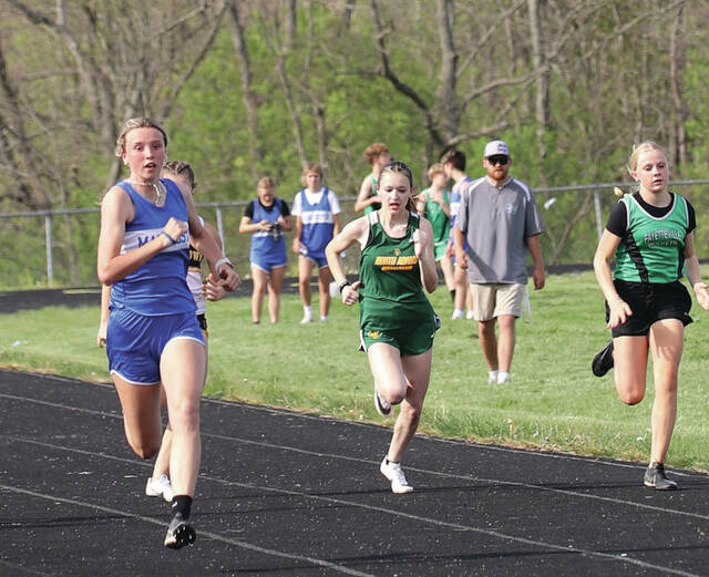 131470878_web1_HaydenRideout
Manchesters Hayden Rideout, left, was the champion of the 100M Dash, 200M Dash and Long Jump at the April 23 West Union Junior High Invitational. (Photo by Patrice Yezzi England)