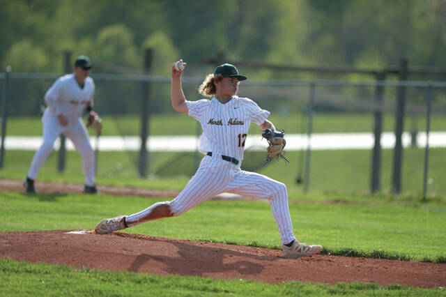 131488079_web1_TraceEvans
North Adams freshman Trace Evans picked up his first win of the spring on April 30, tossing a five inning no-hitter in a 17-0 win over West Union. (Photo by Tim Daulton)