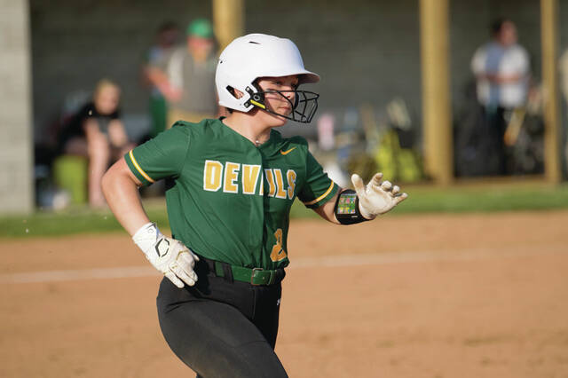 131488098_web1_Woods
North Adams shortstop Riley Woods went 2 for 3 and drove home four runs as the Lady Devils defeated West Union 12-2 on April 30. (Photo by Tim Daulton)