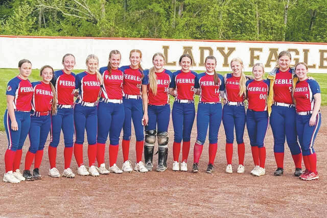 131512638_web1_PHSSoftball
The 2025 Peebles Lady Indians softball squad will be playing in the Division VI district semifinals, battling Lynchburg on May 21 at Unioto High School. From left, Emily Burns, Tiffany Burns, Kaelyn Musser, Aiva Brumley, Ashlyn Abbott, Abigail Smalley, Kendall Myers, Kendall Young, Reese Davis, Amryn Carroll, Aleah Purcell, Hyalee Shields and Kiera Scott. The Lady Indians are coached by Amanda Myers. (Photo provided by Kendra Davis)