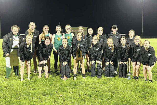 131513144_web1_NAGirlsTrack
The North Adams girls are the 2025 Southern Hills Athletic Track Meet champions. Front row, from left, McKenna Shelton, Tatum Grooms, Peytton Shaver, Jaida Harrison, Morgan Wheeler, Grace DeAtley, Miley Hesler, Addison Ormes and Kinsley Fogle; Back row, from left, Johnie Edwards, Katelynn Boerger, Anna Armstrong, Bella Gray, Alyssa McAdams, Mia Kingsley, Emma Thatcher, Payton Grooms, Coach Kelly Boerger and Elizabeth Hawes. Not Pictured: Eden and Ellie Bosko. (Photo courtesy of the Southern Hills Athletic Conference)