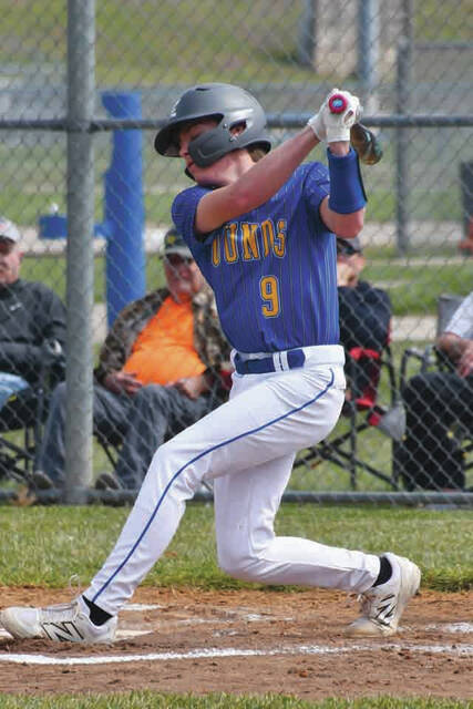 131521536_web1_Hayslip
Junior Parker Hayslip went 4 for 4 and drove home two runs to help lead the Manchester Greyhounds to a 13-3 conference win over Fairfield on May 17. The win clinched the small school division title for the Hounds. (Photo by Mark Carpenter)