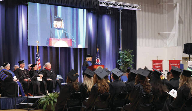 131530142_web1_2025-Commencement-Photo
Southern State President, Dr. Nicole Roades, addresses the Class of 2025 during the Colleges Commencement Ceremony held May 9.