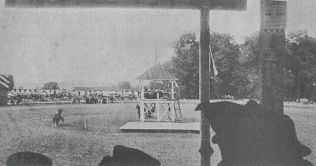 131624528_web1_FairArchive
Pictured is an early view of the show ring as taken from the grandstand. Photographed about 1910, this picture shows the old band stand that originally graced the fair grounds. Used courtesy of Mrs. Eva K. OBrien of West Union.