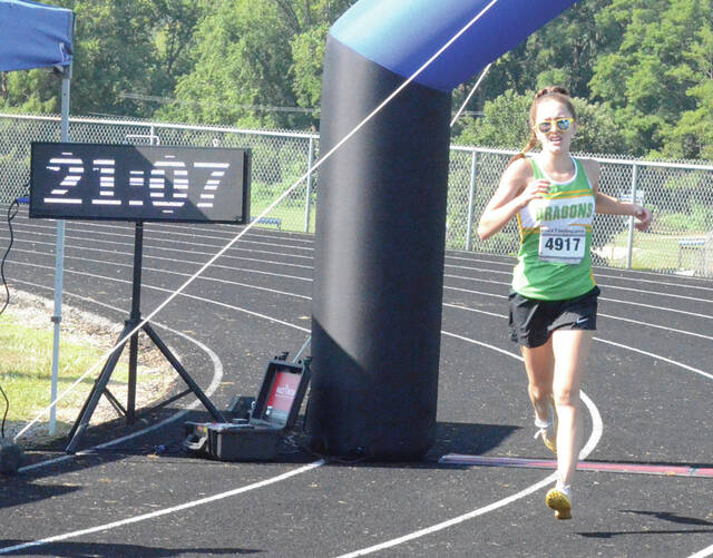 131738429_web1_Rhonemus
West Union sophomore Stella Rhonemus was the high school girls individual champion at last weekends Ripley Invitational Cross-Country Meet. (Photo by Wade Linville).