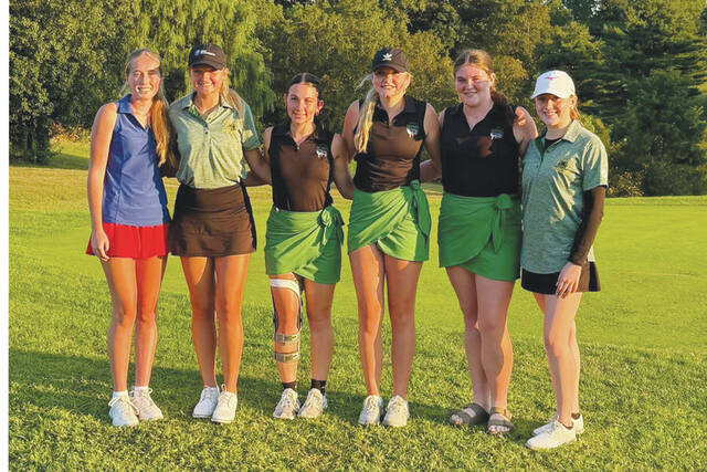 <p>Pictured above is the 2025 Girls All-County team, based on their scores in the nine-hole County CUp competition. From left, Alyssa Smalley (Peebles- Champion), Emmy Holt (North Adams), Raeghan Rothwell (West Union), Piper Stapleton *West Union), Geneva DeMint (West Union) and Brooklyn Mahan (North Adams). (Photo by Tim Daulton)</p>