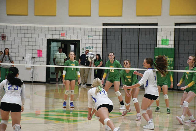 131815719_web1_PeytonHayslip
Manchesters Peyton Hayslip (14) dives to the floor for a return attempt in action from the Lady Hounds. win at West Union on September 23. (Photo by Mark Carpenter)