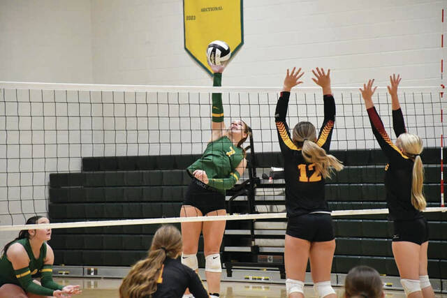 131865587_web1_AvaPistole
(North Adams Ava Pistole (7) goes up for one of her 12 kills in the Lady Devils district quarterfinal win over Meigs on October 15. (Photo by Mark Carpenter)