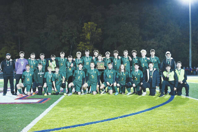 <p>With a 3-1 win over Lucasville Valley on October 25, the North Adams Green Devils captured the first boys soccer district championship in school history. (Photo by Tim Daulton)</p>