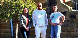 
			
				                                True Life Christian Church outreach volunteers Alicia Ireton, Dave Fisher, and Pam Czarnecki stand near the steps of Wilson Childrens Home in West Union during their November 8, 2025 visit.(Submitted photo)
 
			
		