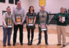
			
				                                Here are the newest members of the North Adams High School Athletic Hall of Fame. From left, Madee Shipley, Rob Meade, Charlee Louden, Kenny Wilmoth and Rita Lucas. (Photo by Tim Daulton) 
 
			
		