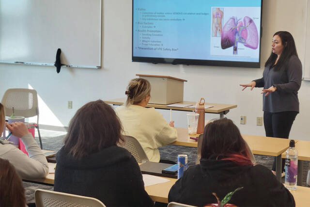 Pictured above is SSCC Director of Nursing Abby Storrs as she leads a discussion on pulmonary health conditions to a group of nursing students.