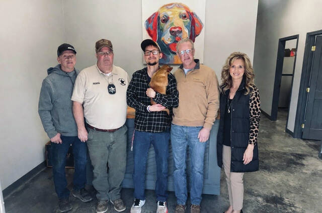 From left, Adams County Commissioner Kelly Jones, Dog Warden Donnie Swayne, ACBDD Individual Dylan Lowe, ACBDD Superintendent Scot Crace, and ACBDD Support and Service Administrator-Charissa Gardner. (Photo provided)