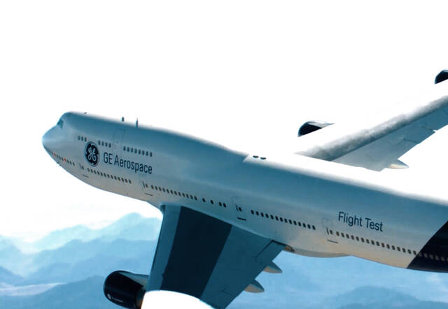A GE Aerospace flight test aircraft is shown in flight. The company announced a 1 billion dollar investment across its U.S. facilities for 2026, including upgrades to test cells and equipment at the Peebles Test Operation in Adams County. (Submitted photo)