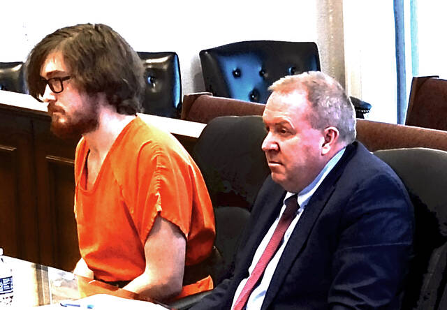 Brian Moser, left, was sentenced March 24 in Adams County Common Pleas Court in connection with the 2025 death of a two-year-old girl. (Photo by Ryan Applegate)
