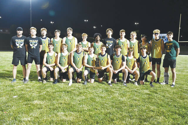The North Adams boys track squad, coached by Jeff Raines, are the 2026 SOuthern Hills Athletic Confernece champions. Front row, from left, Jacob Thatcher, James Work, Kaleb Eldridge, Coy Fogle, Dalton Pence, Beau Hesler, Cole Watters, Ian Raines; Back row, from left, Coach Jeff Raines, Jaxon Baldwin, Cory Achor, Jordan Daniels, Max Gray, Zack Jones, David Goble, Maddox Martin, Carson Davis, Bryson Bolton,Eros Dunkin, Andrew Daley, and Thaddeus Moore. (Photo courtesy of the Southern Hills Athletic Conference)