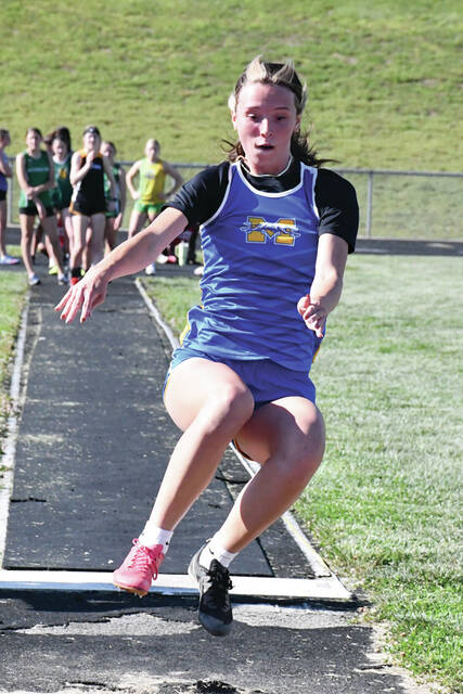 The 2026 SHAC Girls Long Jump champion is Manchester freshman Hayden Rideout, winning the title with her jump of 172.5. (Photo by Mark Carpenter)