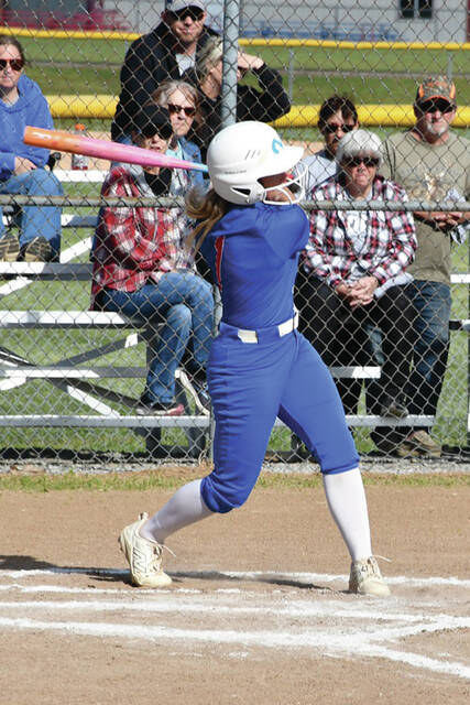 Peebles Jerzi Tong tallied two hits and three runs batted in as the Lady Indians downed Fayetteville 7-2 in conference action on May 13. (Photo by Mark Carpenter)